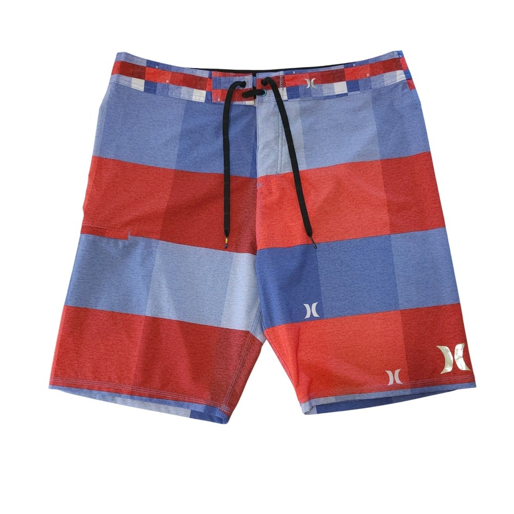 Hurley Phantom Board Shorts Size 36 Red Blue Colorblock Swim Trunks Surfer Beach